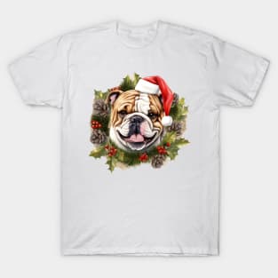 Christmas Bulldog Wreath T-Shirt